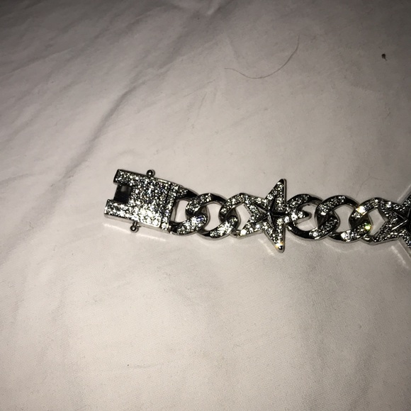.925 silver Diamond pave Miami star Cuban link chain bracelet - Picture 3 of 6